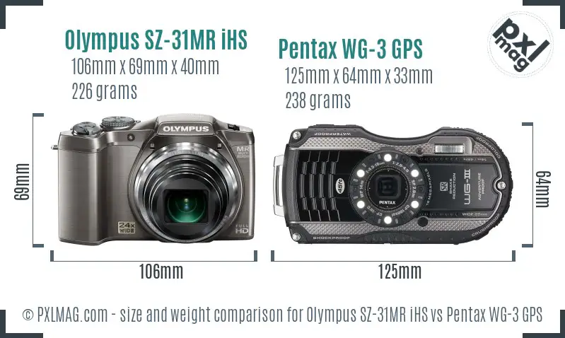 Olympus SZ-31MR iHS vs Pentax WG-3 GPS size comparison