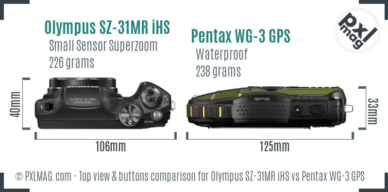 Olympus SZ-31MR iHS vs Pentax WG-3 GPS top view buttons comparison