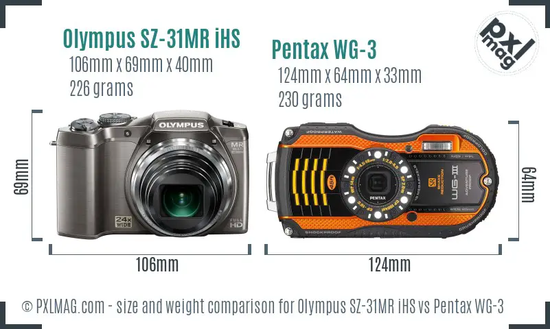 Olympus SZ-31MR iHS vs Pentax WG-3 size comparison