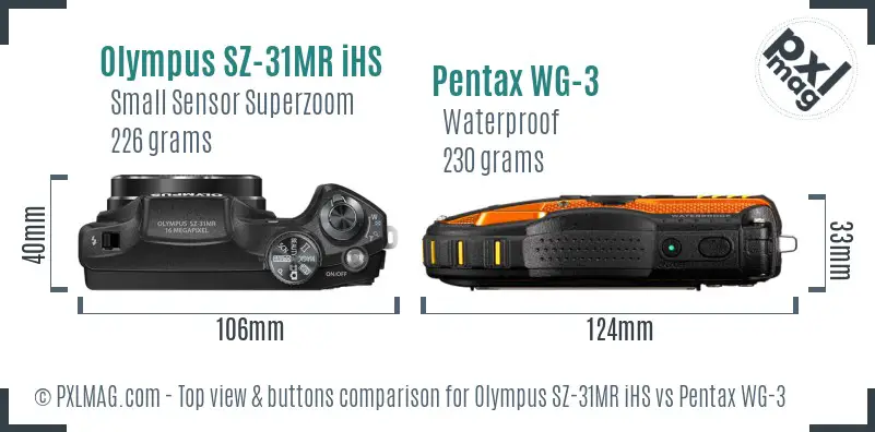 Olympus SZ-31MR iHS vs Pentax WG-3 top view buttons comparison