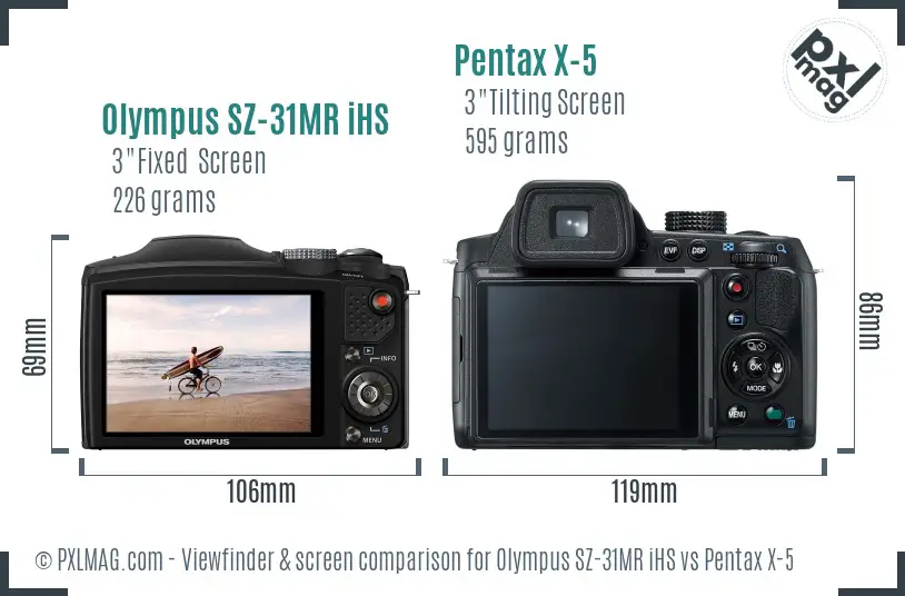 Olympus SZ-31MR iHS vs Pentax X-5 Screen and Viewfinder comparison