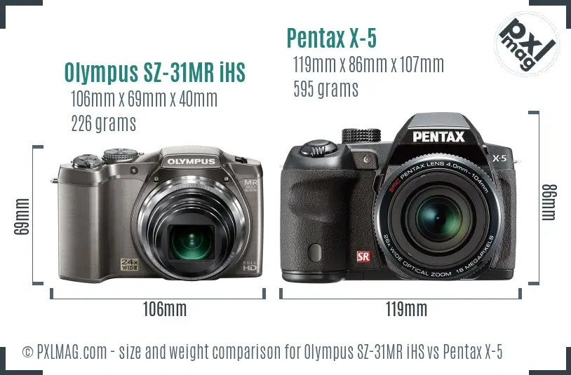 Olympus SZ-31MR iHS vs Pentax X-5 size comparison