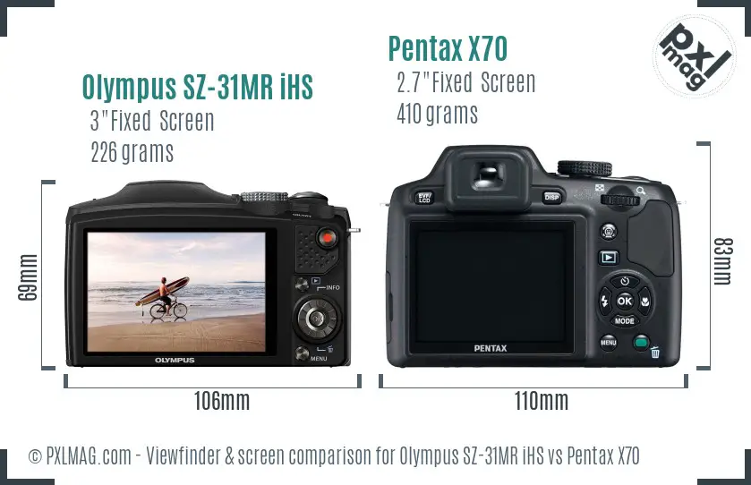 Olympus SZ-31MR iHS vs Pentax X70 Screen and Viewfinder comparison
