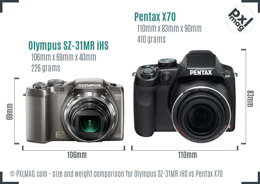 Olympus SZ-31MR iHS vs Pentax X70 size comparison