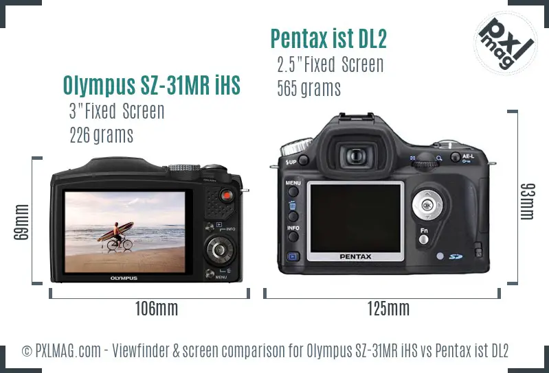 Olympus SZ-31MR iHS vs Pentax ist DL2 Screen and Viewfinder comparison