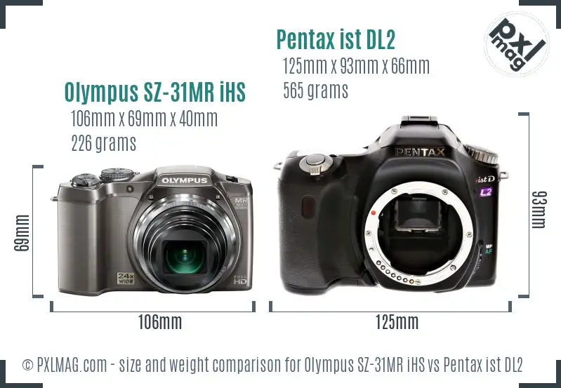 Olympus SZ-31MR iHS vs Pentax ist DL2 size comparison