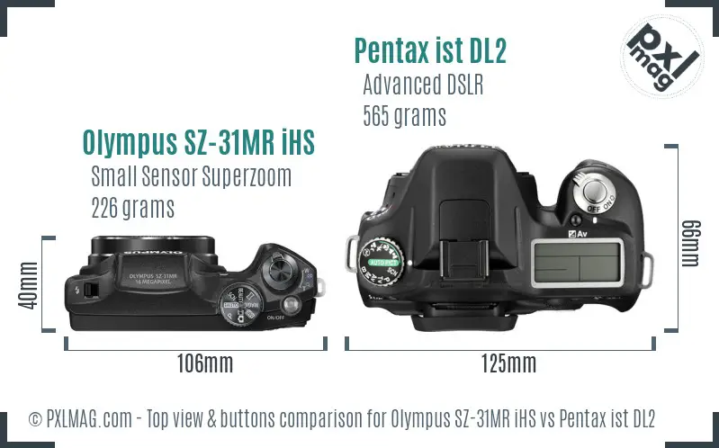 Olympus SZ-31MR iHS vs Pentax ist DL2 top view buttons comparison