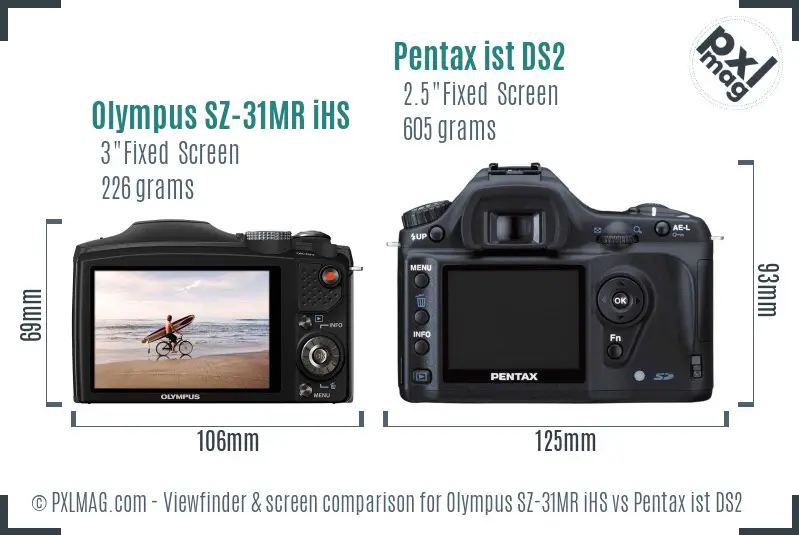 Olympus SZ-31MR iHS vs Pentax ist DS2 Screen and Viewfinder comparison