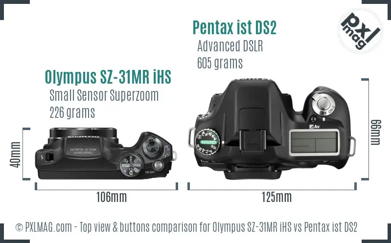Olympus SZ-31MR iHS vs Pentax ist DS2 top view buttons comparison