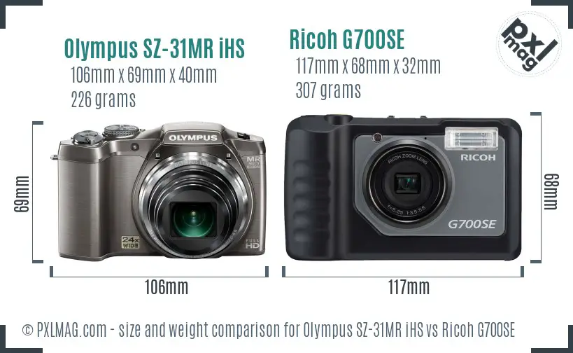 Olympus SZ-31MR iHS vs Ricoh G700SE size comparison