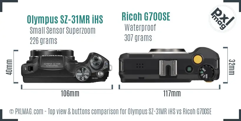 Olympus SZ-31MR iHS vs Ricoh G700SE top view buttons comparison