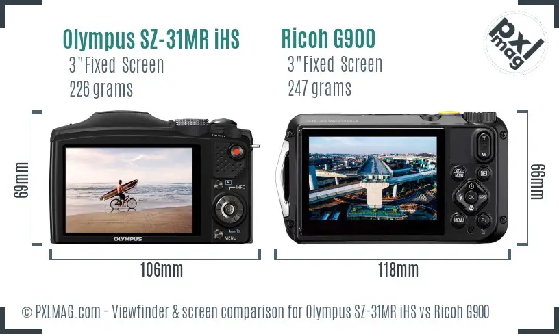Olympus SZ-31MR iHS vs Ricoh G900 Screen and Viewfinder comparison