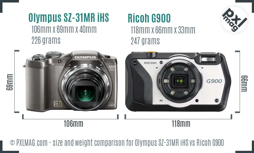 Olympus SZ-31MR iHS vs Ricoh G900 size comparison