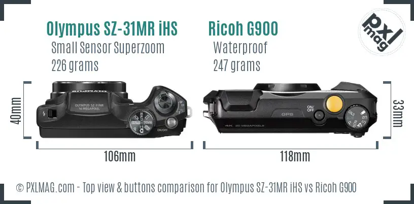 Olympus SZ-31MR iHS vs Ricoh G900 top view buttons comparison