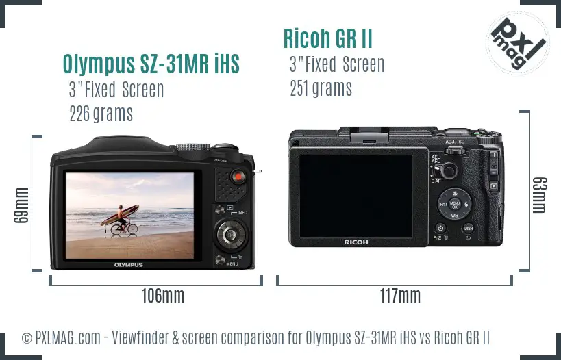 Olympus SZ-31MR iHS vs Ricoh GR II Screen and Viewfinder comparison