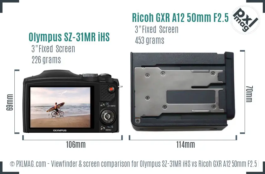 Olympus SZ-31MR iHS vs Ricoh GXR A12 50mm F2.5 Macro Screen and Viewfinder comparison Olympus SZ-31MR iHS vs Ricoh GXR A12 50mm F2.5 Macro Screen and Viewfinder comparison