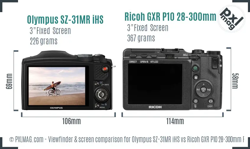 Olympus SZ-31MR iHS vs Ricoh GXR P10 28-300mm F3.5-5.6 VC Screen and Viewfinder comparison Olympus SZ-31MR iHS vs Ricoh GXR P10 28-300mm F3.5-5.6 VC Screen and Viewfinder comparison