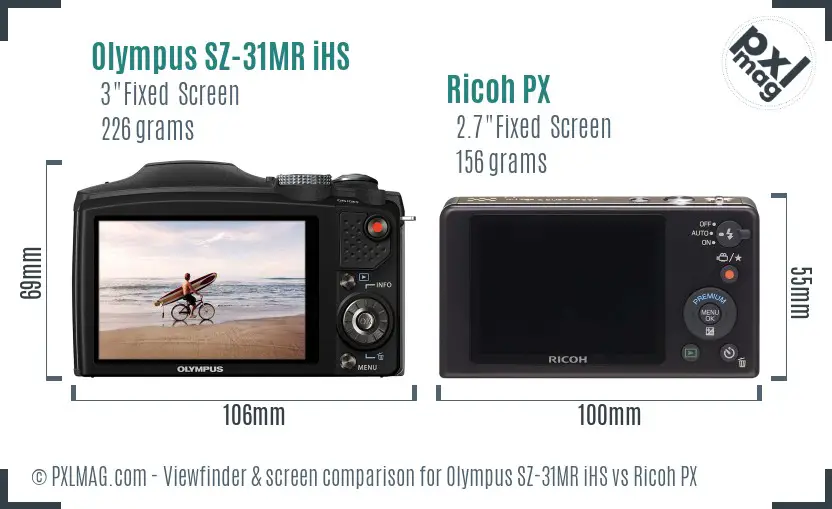 Olympus SZ-31MR iHS vs Ricoh PX Screen and Viewfinder comparison