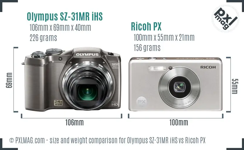Olympus SZ-31MR iHS vs Ricoh PX size comparison