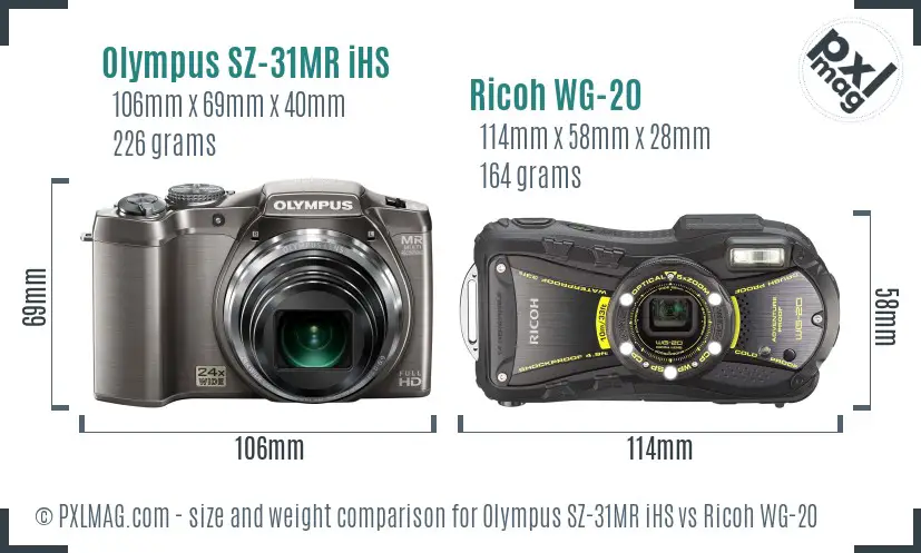 Olympus SZ-31MR iHS vs Ricoh WG-20 size comparison