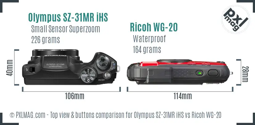 Olympus SZ-31MR iHS vs Ricoh WG-20 top view buttons comparison