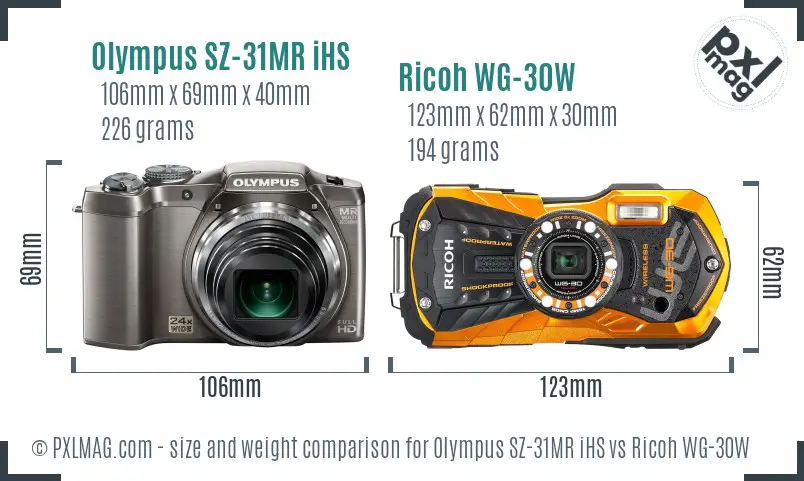 Olympus SZ-31MR iHS vs Ricoh WG-30W size comparison Olympus SZ-31MR iHS vs Ricoh WG-30W size comparison