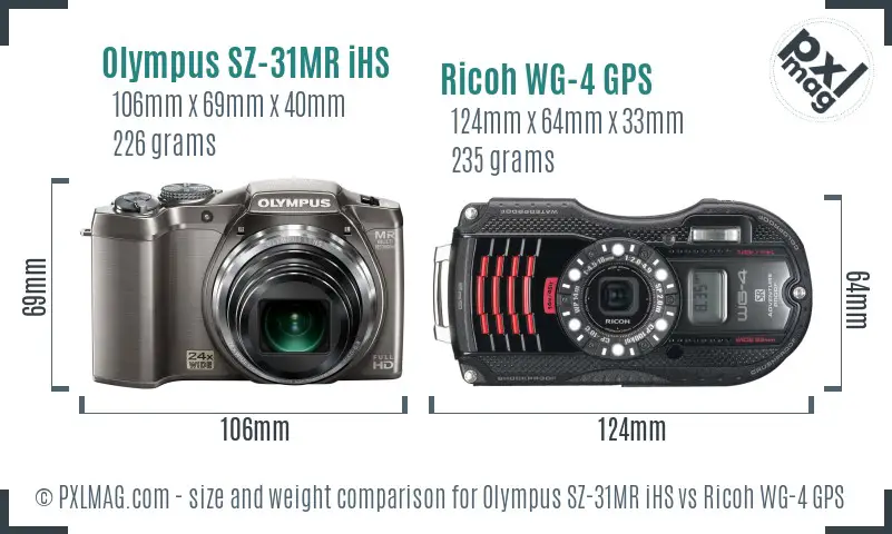 Olympus SZ-31MR iHS vs Ricoh WG-4 GPS size comparison Olympus SZ-31MR iHS vs Ricoh WG-4 GPS size comparison