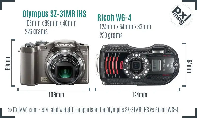 Olympus SZ-31MR iHS vs Ricoh WG-4 size comparison