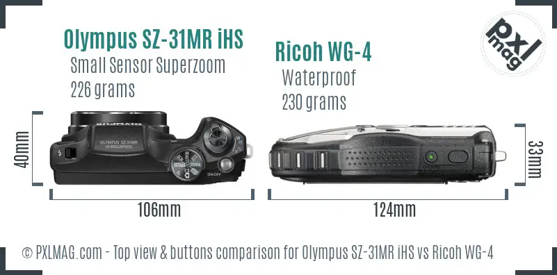 Olympus SZ-31MR iHS vs Ricoh WG-4 top view buttons comparison