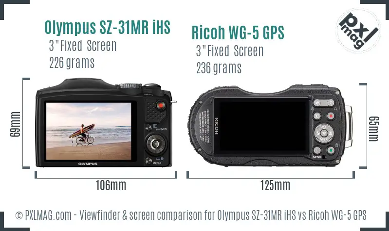 Olympus SZ-31MR iHS vs Ricoh WG-5 GPS Screen and Viewfinder comparison