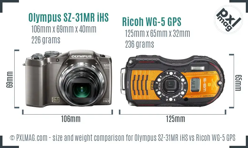 Olympus SZ-31MR iHS vs Ricoh WG-5 GPS size comparison