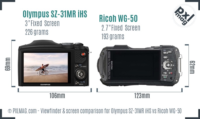 Olympus SZ-31MR iHS vs Ricoh WG-50 Screen and Viewfinder comparison