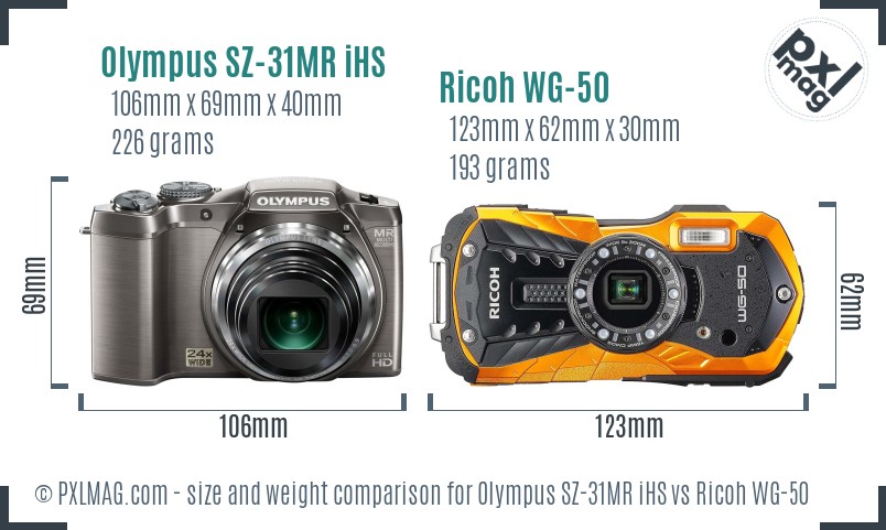 Olympus SZ-31MR iHS vs Ricoh WG-50 size comparison