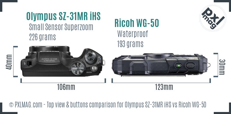 Olympus SZ-31MR iHS vs Ricoh WG-50 top view buttons comparison