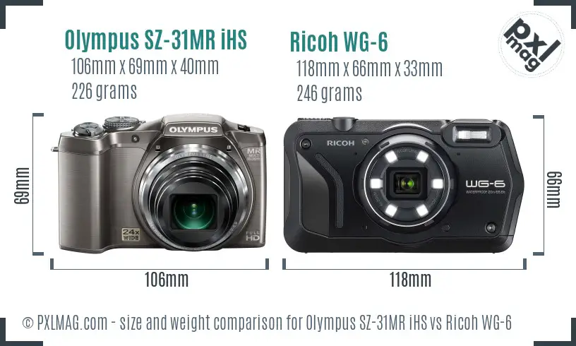 Olympus SZ-31MR iHS vs Ricoh WG-6 size comparison