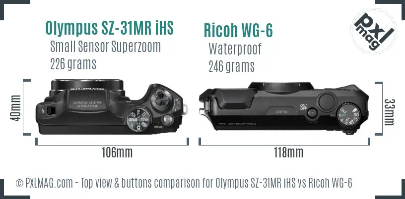 Olympus SZ-31MR iHS vs Ricoh WG-6 top view buttons comparison