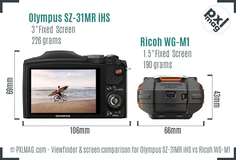 Olympus SZ-31MR iHS vs Ricoh WG-M1 Screen and Viewfinder comparison