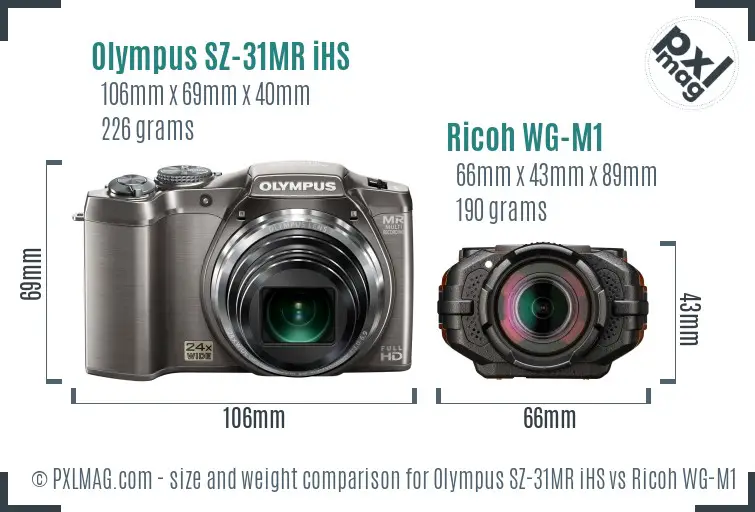 Olympus SZ-31MR iHS vs Ricoh WG-M1 size comparison