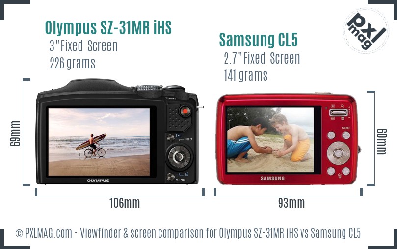 Olympus SZ-31MR iHS vs Samsung CL5 Screen and Viewfinder comparison