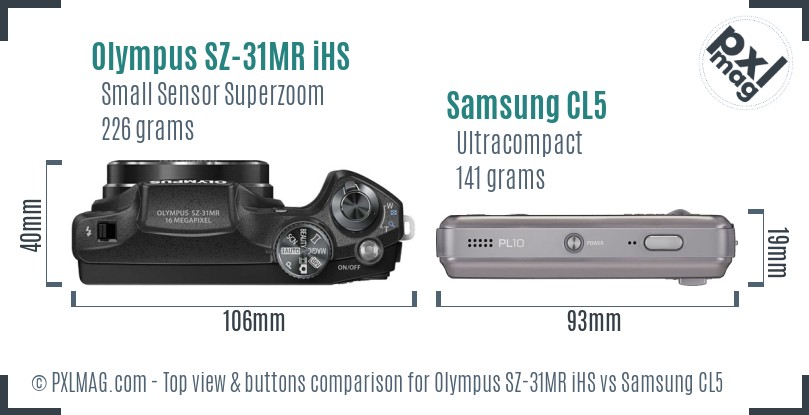 Olympus SZ-31MR iHS vs Samsung CL5 top view buttons comparison