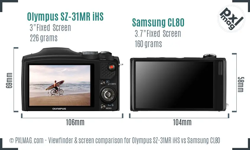 Olympus SZ-31MR iHS vs Samsung CL80 Screen and Viewfinder comparison