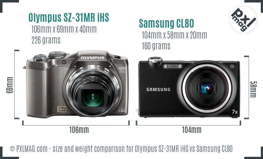 Olympus SZ-31MR iHS vs Samsung CL80 size comparison