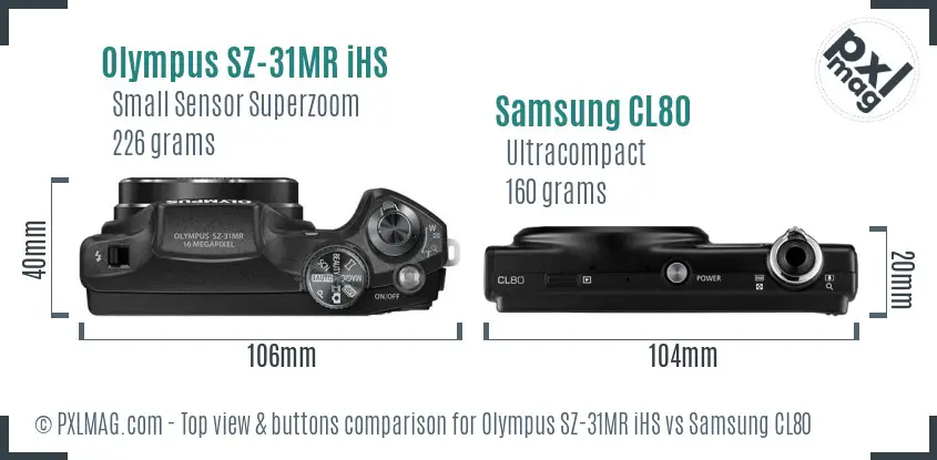 Olympus SZ-31MR iHS vs Samsung CL80 top view buttons comparison