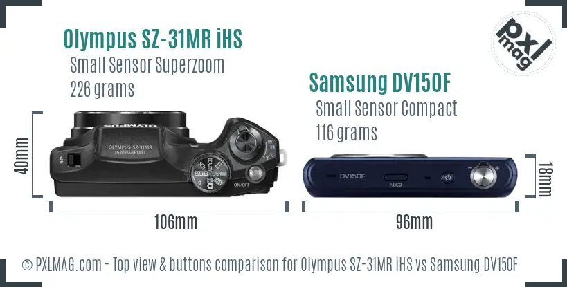 Olympus SZ-31MR iHS vs Samsung DV150F top view buttons comparison