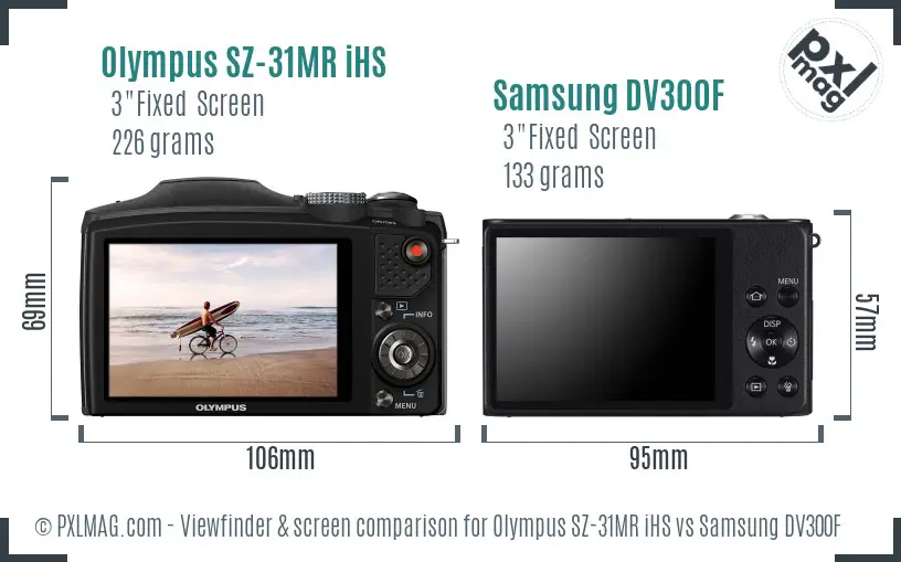 Olympus SZ-31MR iHS vs Samsung DV300F Screen and Viewfinder comparison