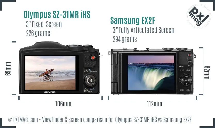 Olympus SZ-31MR iHS vs Samsung EX2F Screen and Viewfinder comparison