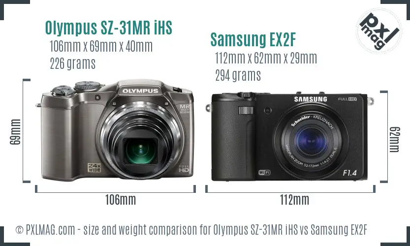 Olympus SZ-31MR iHS vs Samsung EX2F size comparison