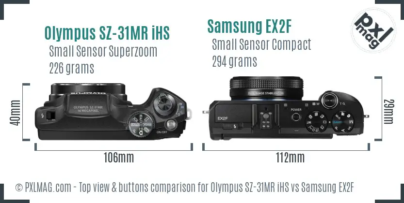 Olympus SZ-31MR iHS vs Samsung EX2F top view buttons comparison