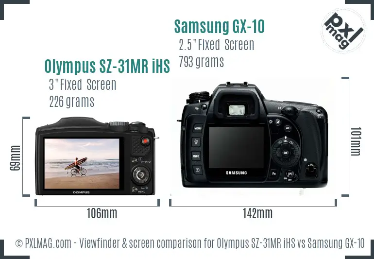 Olympus SZ-31MR iHS vs Samsung GX-10 Screen and Viewfinder comparison