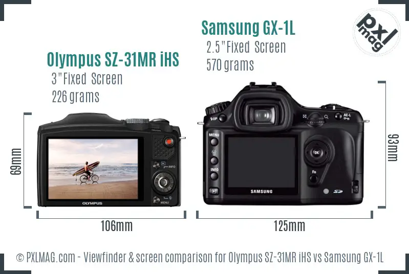 Olympus SZ-31MR iHS vs Samsung GX-1L Screen and Viewfinder comparison